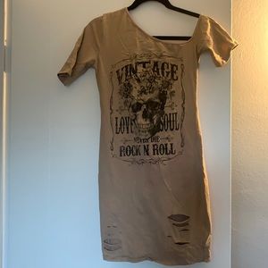 Tan off the shoulder mini dress!